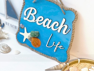 Bảng treo chủ đề biển Beach Life sao sỗ [Dây thừng - Vỏ ốc thật] KT24x22cm BTC-BIEN-04